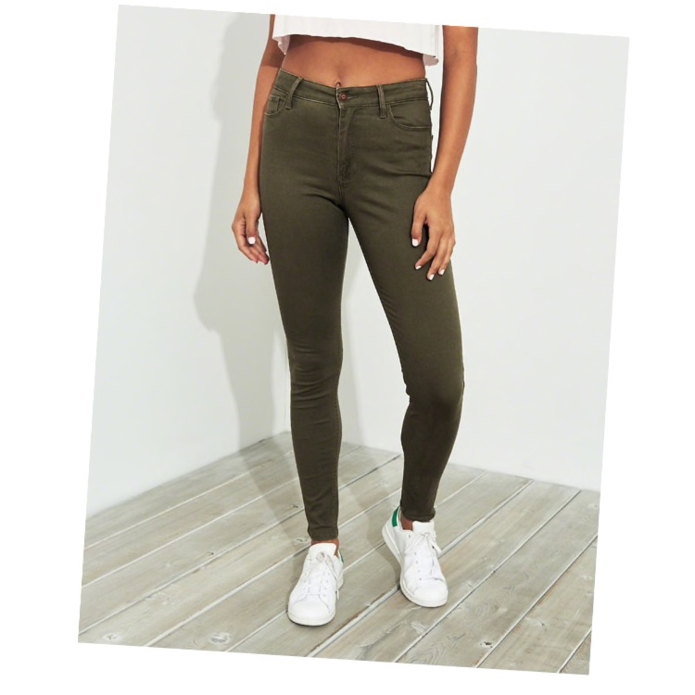 Hollister high waisted skinny olive jeans